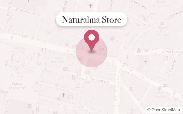 Mappa del centro di Bologna con il negozio Naturalma in via Rizzoli 30/b